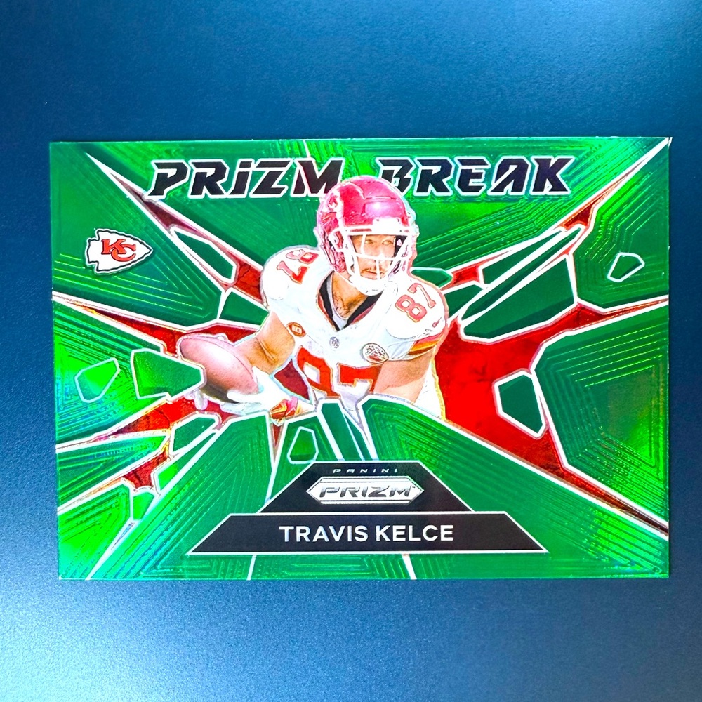 Travis Kelce Prizm Break Green Prizm 2024 Panini Prizm Kansas City Chiefs